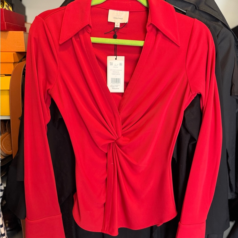 Women’s Cinq a Sept Matte Jersey McKenna Top Red Candy Apple NWT S Tie Front